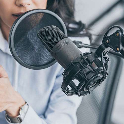 woman broadcasting podcast